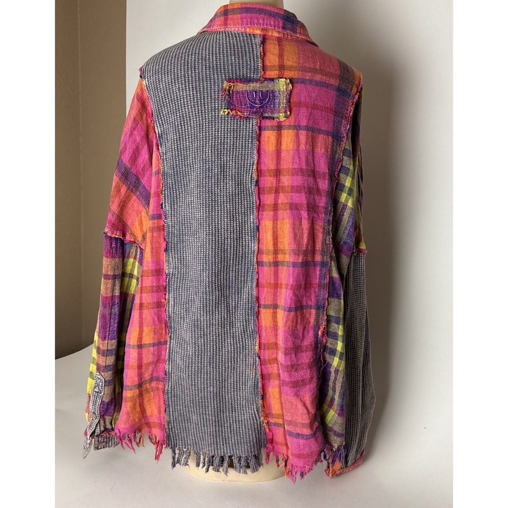 Oli & Hali Womens Patchwork Plaid Waffle Knit Button Down Shirt size Large - Picture 8 of 15
